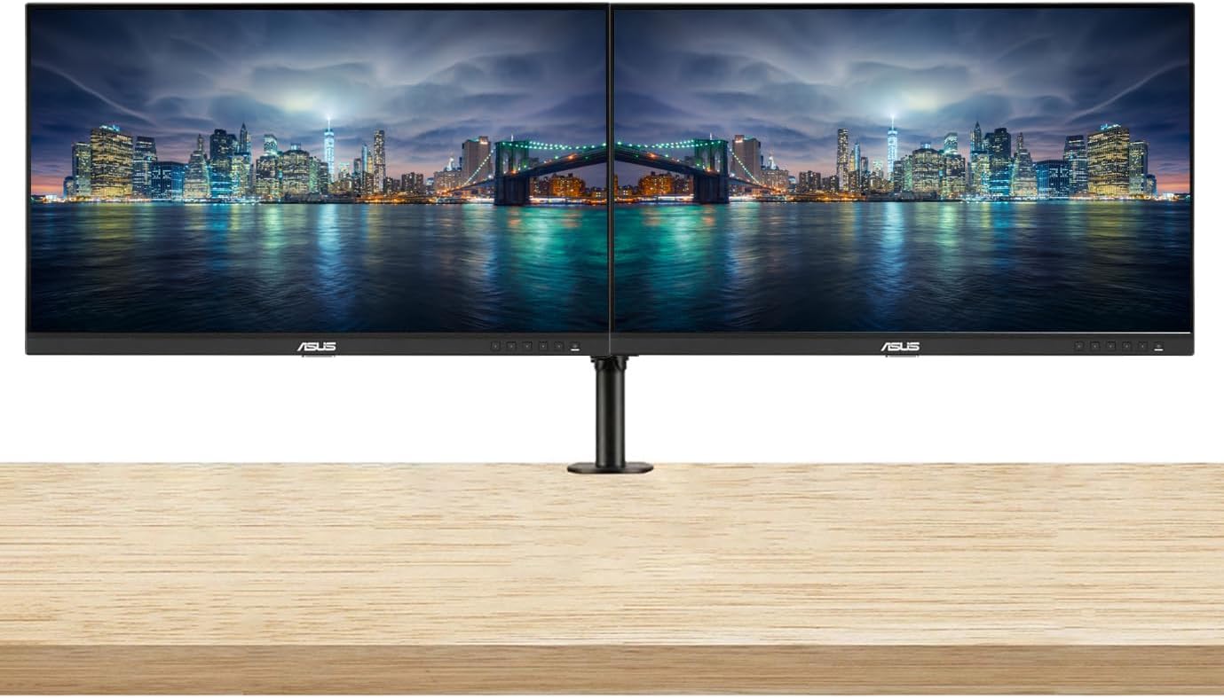 Asus ProArt PA24ACRV 24-inch 1440P 2K QHD sRGB Professional Monitor, 2-Pack Bundle with USB-C 96W PD, Daisy Chain DisplayPort, HDMI, USB Hub, Integrated Speakers and Desk Mount Dual Monitor Stand