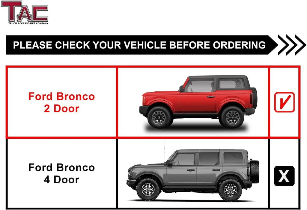 TAC Sniper Running Boards Fit 2021-2026 Ford Bronco 2 Door 4' Drop Side Steps Nerf Bars Automotive Exterior Accessories Fine Texture Black 2pcs