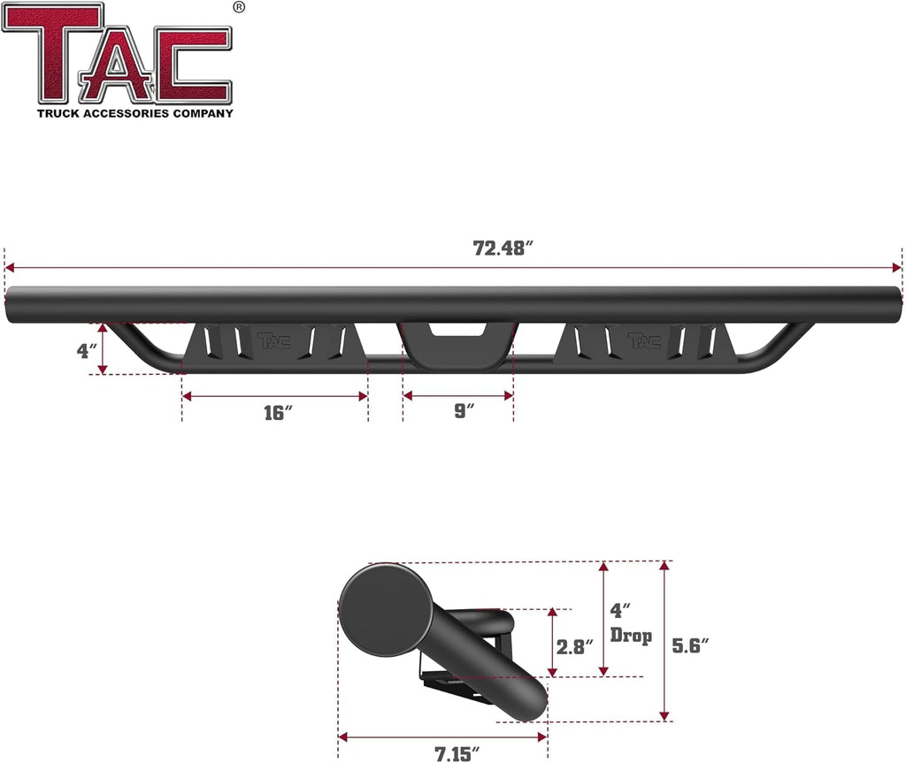 TAC EHD Running Boards Compatible with 2021-2026 Ford Bronco 4 Door | Side Steps| Nerf Bars| Step Rails| Rocker Slider| Two-Stair| Pickup Truck Exterior Accessories| 4' Drop| Carbon Steel