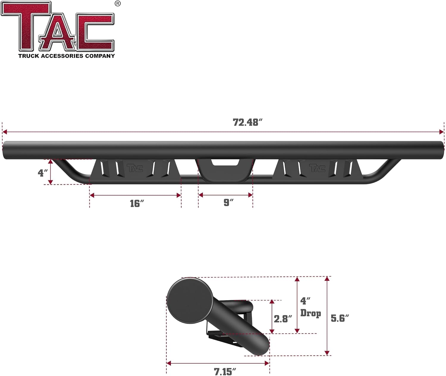 TAC EHD Running Boards Compatible with 2021-2026 Ford Bronco 4 Door | Side Steps| Nerf Bars| Step Rails| Rocker Slider| Two-Stair| Pickup Truck Exterior Accessories| 4' Drop| Carbon Steel