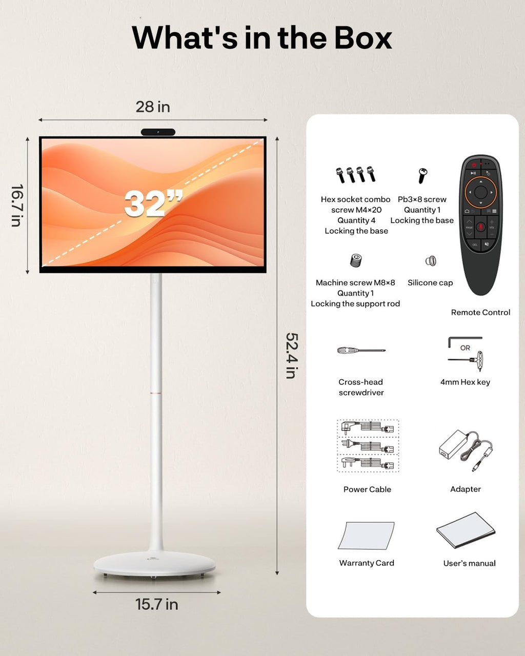 SYLVOX 32' Smart Rolling Display with Stand, Portable Touchscreen Monitor for Streaming TV Apps, Built-in 4-5H Battery, 1080P with 8MP Removable Webcam for Home, Office & Entertainment