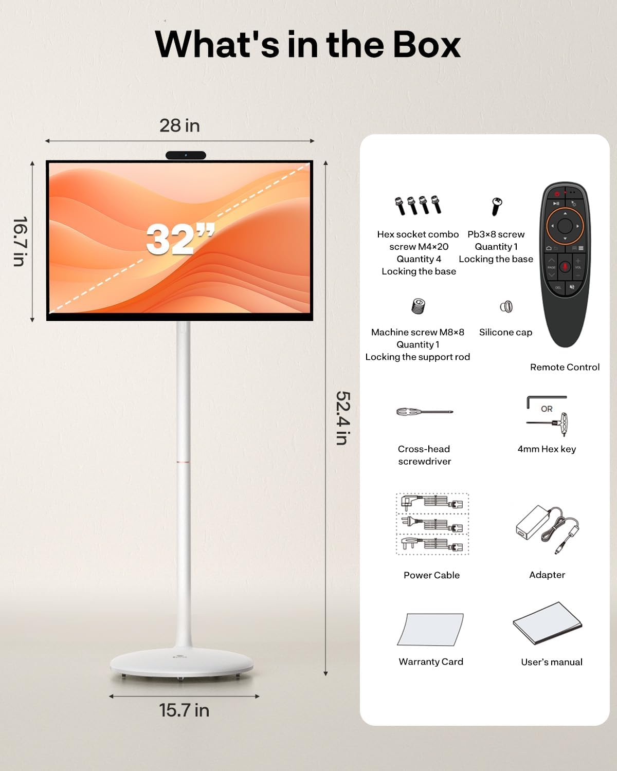 SYLVOX 32' Smart Rolling Display with Stand, Portable Touchscreen Monitor for Streaming TV Apps, Built-in 4-5H Battery, 1080P with 8MP Removable Webcam for Home, Office & Entertainment