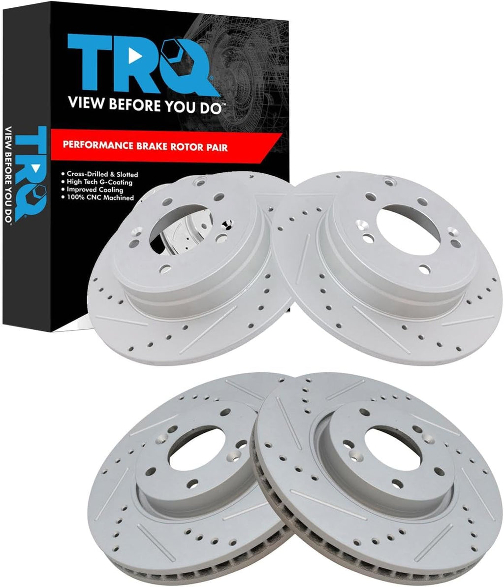 TRQ Performance Front and Rear Brake Rotor Set G Coated Drilled and Slotted Compatible with 2006-2016 Hyundai Sonata 2011-2016 Kia Optima