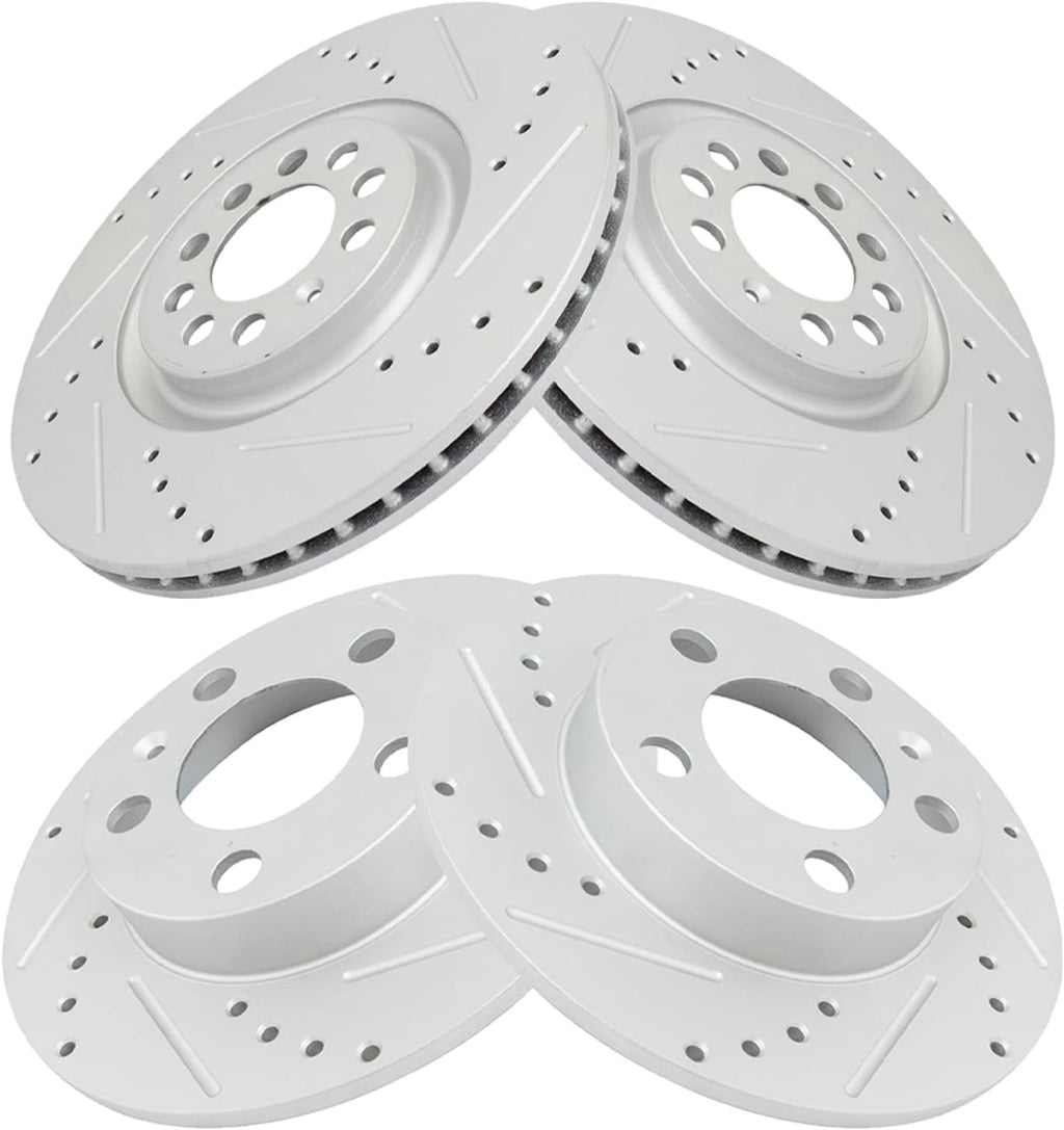 TRQ Performance Front and Rear Brake Rotor Set G Coated Drilled and Slotted Compatible with 2000-2006 Audi TT TT Quattro 2003 Volkswagen Golf 2004-2005 Jetta