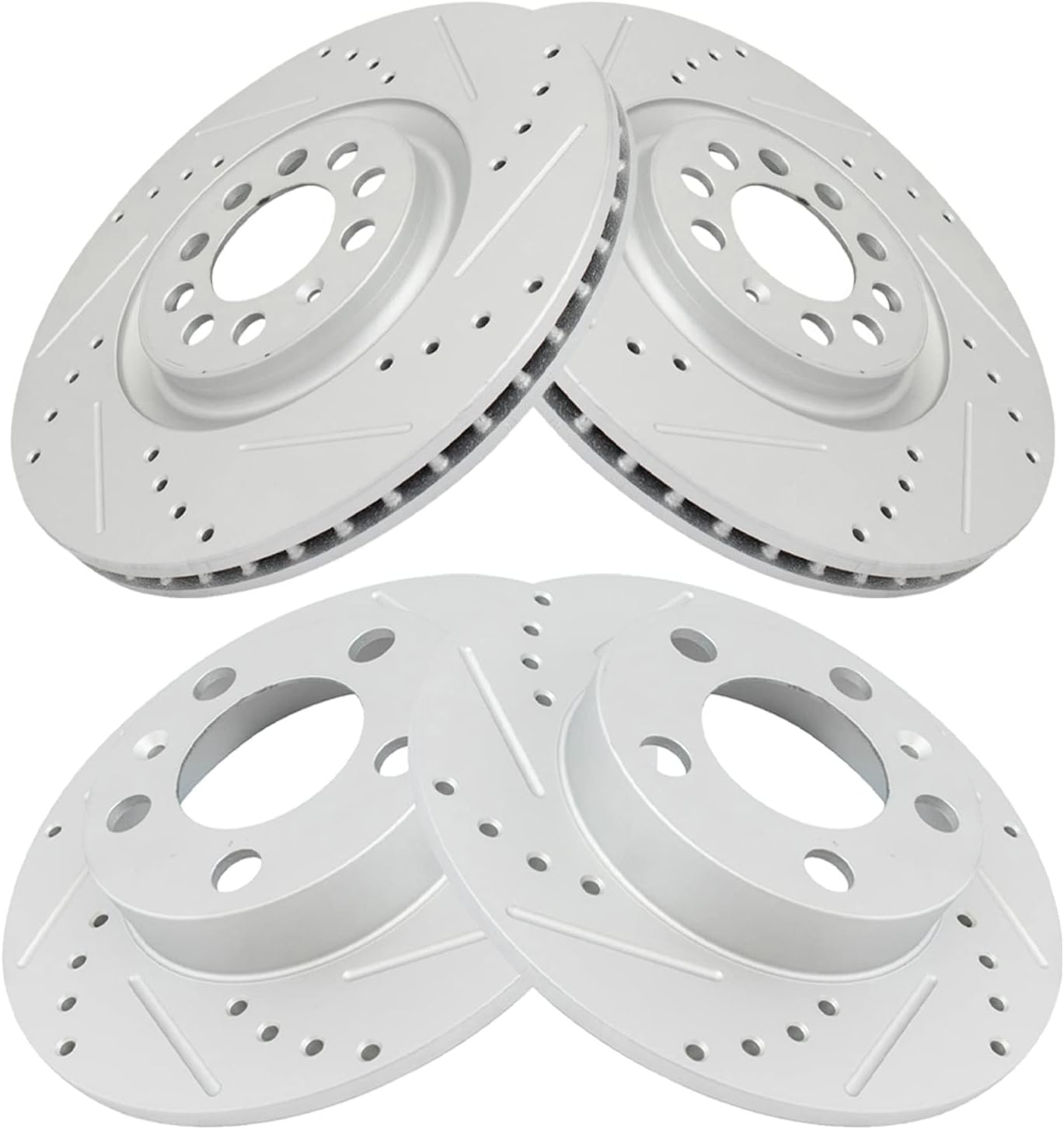 TRQ Performance Front and Rear Brake Rotor Set G Coated Drilled and Slotted Compatible with 2000-2006 Audi TT TT Quattro 2003 Volkswagen Golf 2004-2005 Jetta