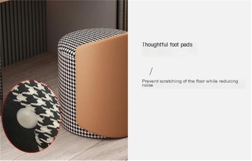 Modern Round Ottoman Multifunctional Vanity Chair Footrest Stool PU Leather Upholstered Wood Frame Non-Slip Rubber Pads Practical(Orange) (White 1' D x 1' W x 1' H)