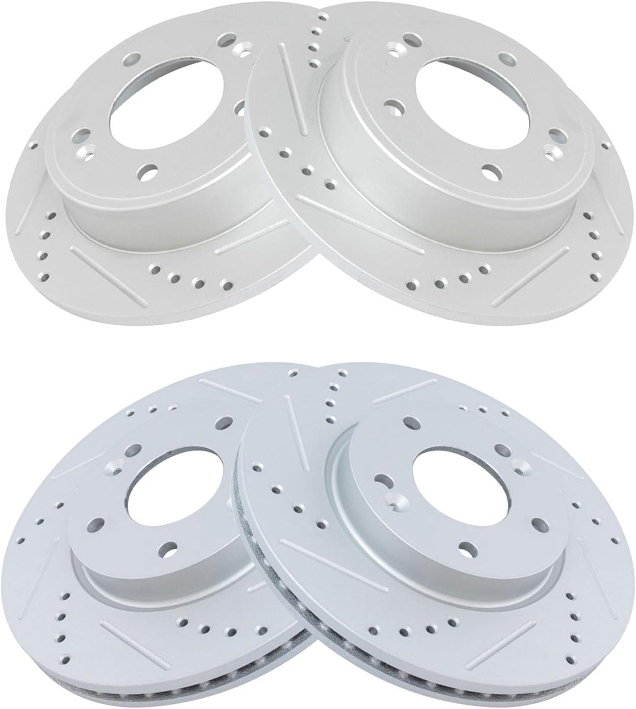 TRQ Front Rear Performance Drilled Slotted Zinc Coated Rotor Kit Compatible with Hyundai Kia