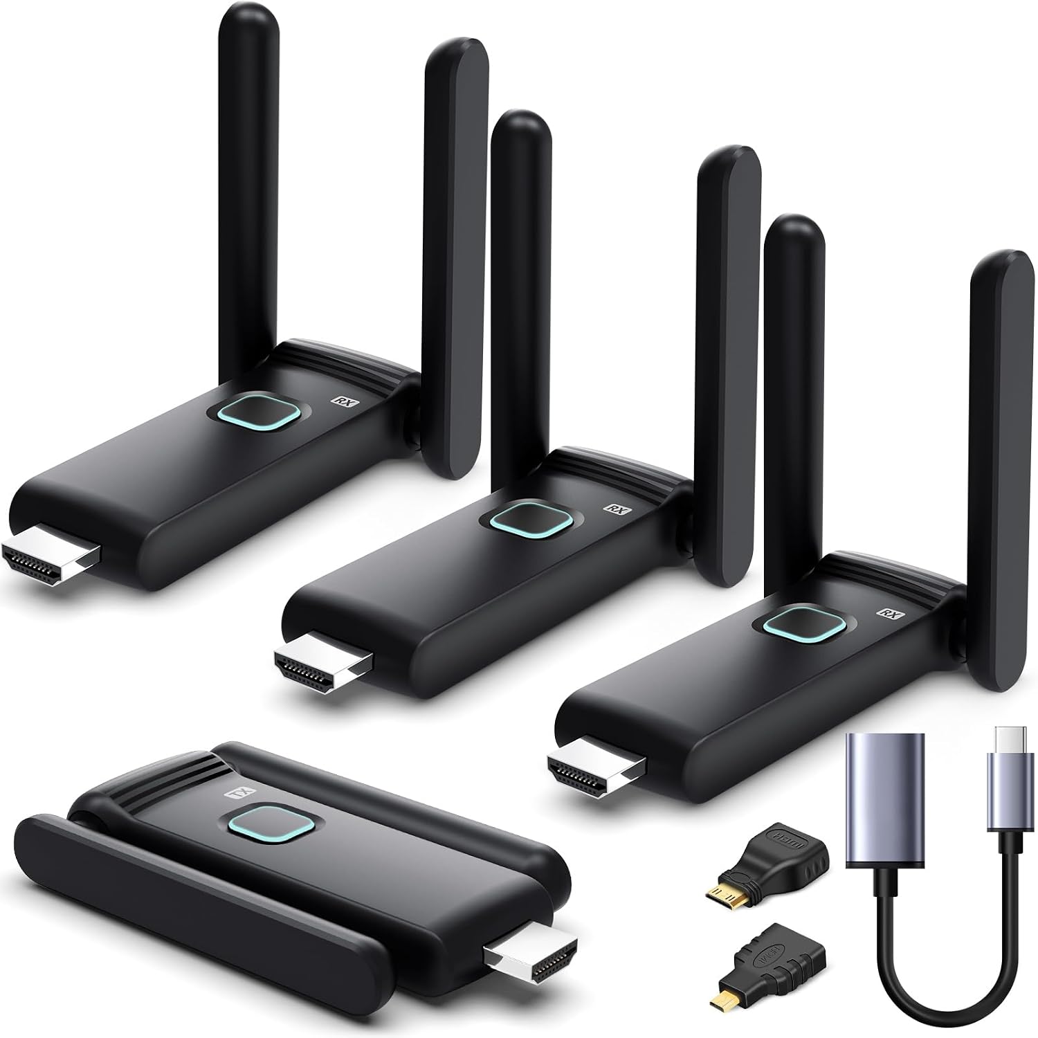 Wireless HDMI 3 Receivers and Transmitter,50M/165FT,No Hot,Plug and Play,2.4/5.8GHz Wirelessly Stream to Multiple TV/Projectors,USB-C Wireless HDMI Splitter for MacBook/Camera/Laptop