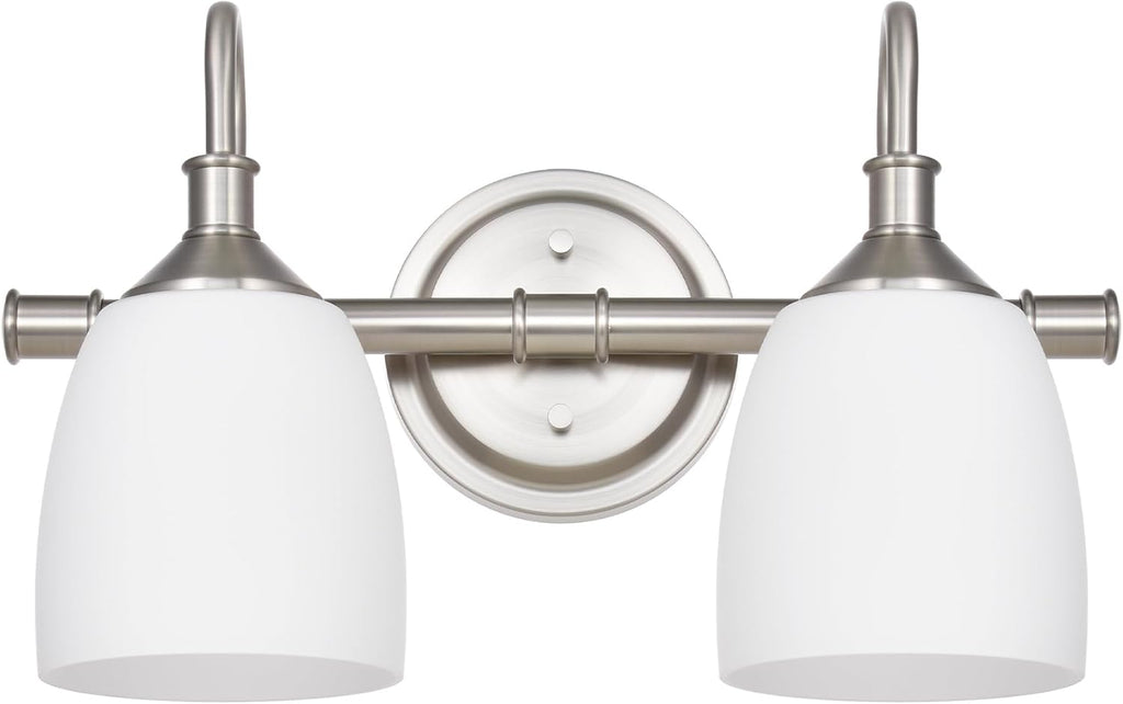 2-Light Bathroom Vanity Light Fixtures Over Mirror, Vintage Vanity Lights for Living Room, Milk White Glass Shades, Standard E26 Base, Brushed Nickel