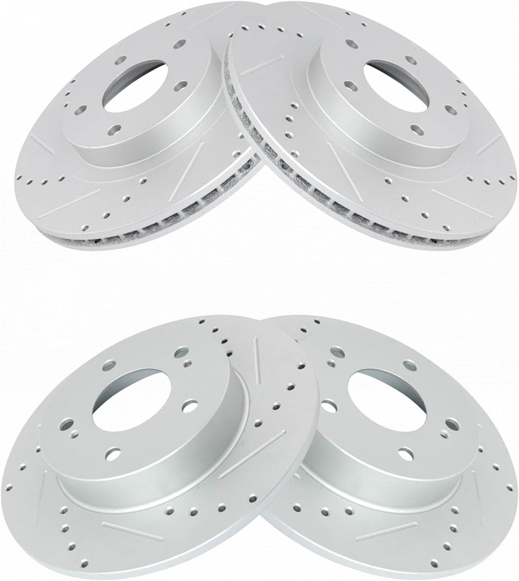TRQ Performance Front and Rear Brake Rotor Set G Coated Drilled and Slotted Compatible with 2002-2004 Infiniti I35 2002-2003 Nissan Maxima
