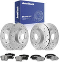 AutoShack Front & Rear Brake Rotors & Ceramic Pads for Honda, Civic 2006-2011, FWD L4 1.8L - Coated Drilled & Slotted - Silver Matte Finish - TurboGuard