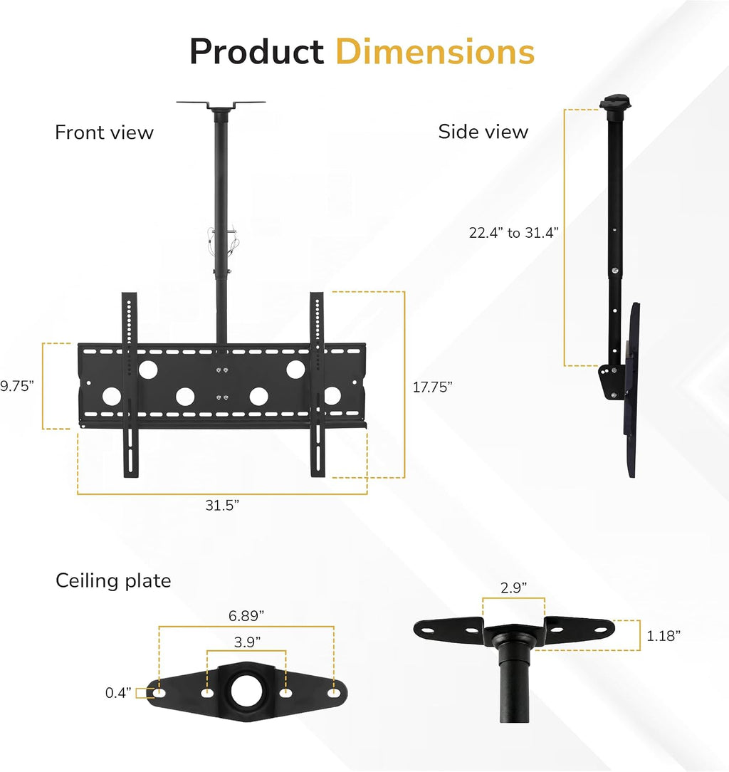 Mount-It! Ceiling TV Mount for 32–86 Inch TVs – Full Motion Swivel, Tilt & Height Adjustable Bracket – Heavy-Duty Steel, 175 lb Capacity, VESA 800x450 – Ideal for Home & Commercial Installations