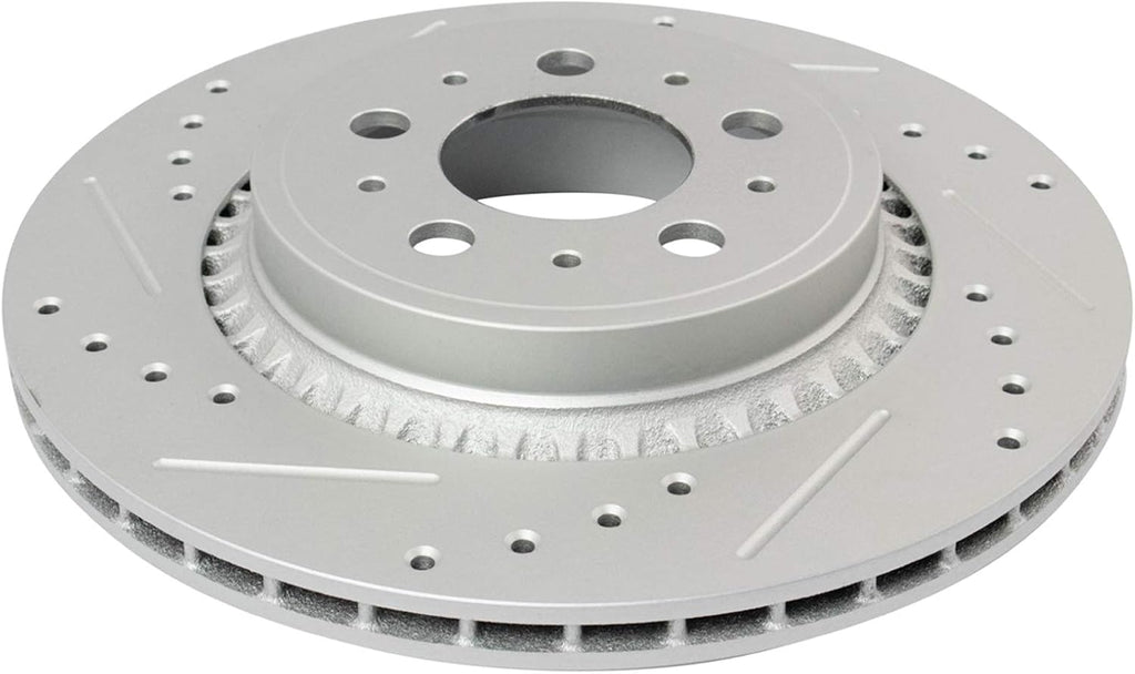 TRQ Front & Rear Brake Rotors Set Performance Premium G-Coated Slotted X Drilled Compatible with 2003-2013 Volvo XC90