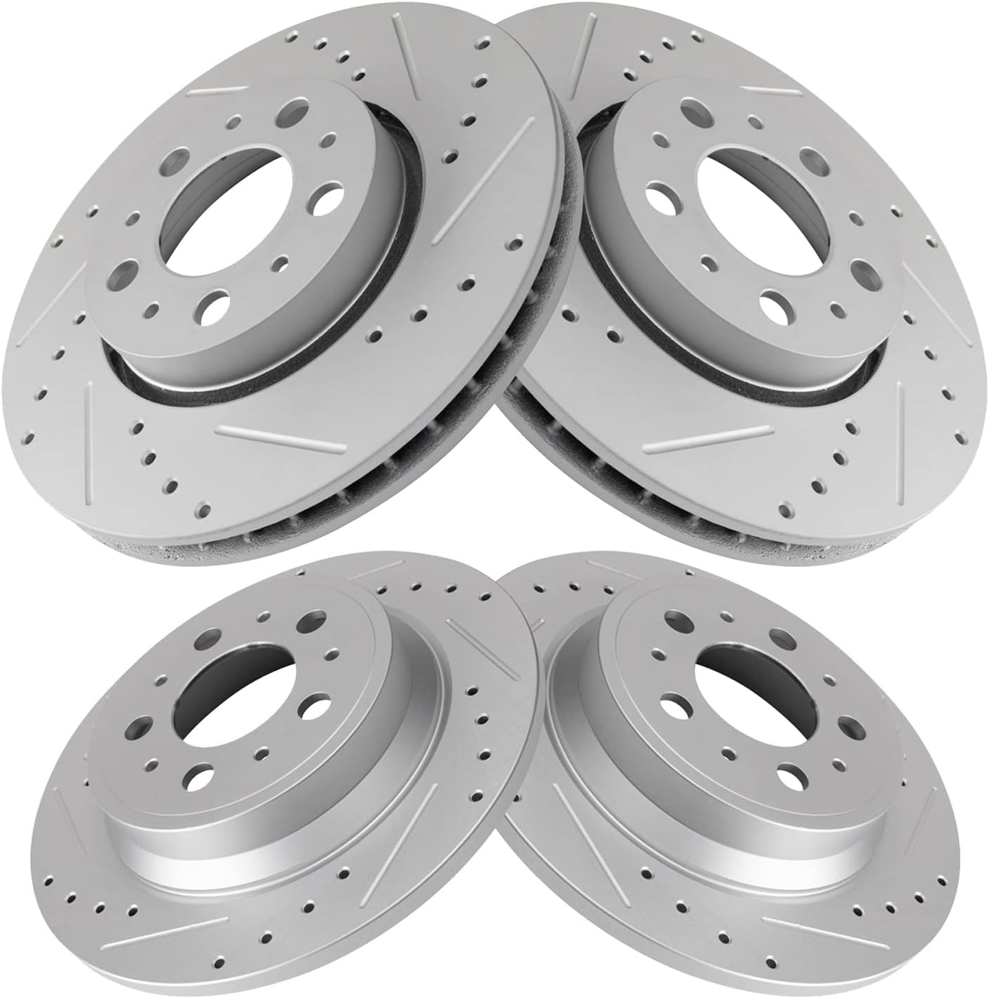 TRQ Performance Front and Rear Brake Rotor Set G Coated Drilled and Slotted Compatible with 2001-2009 Volvo S60 1999-2006 S80 2001-2007 V70 2003-2007 XC70