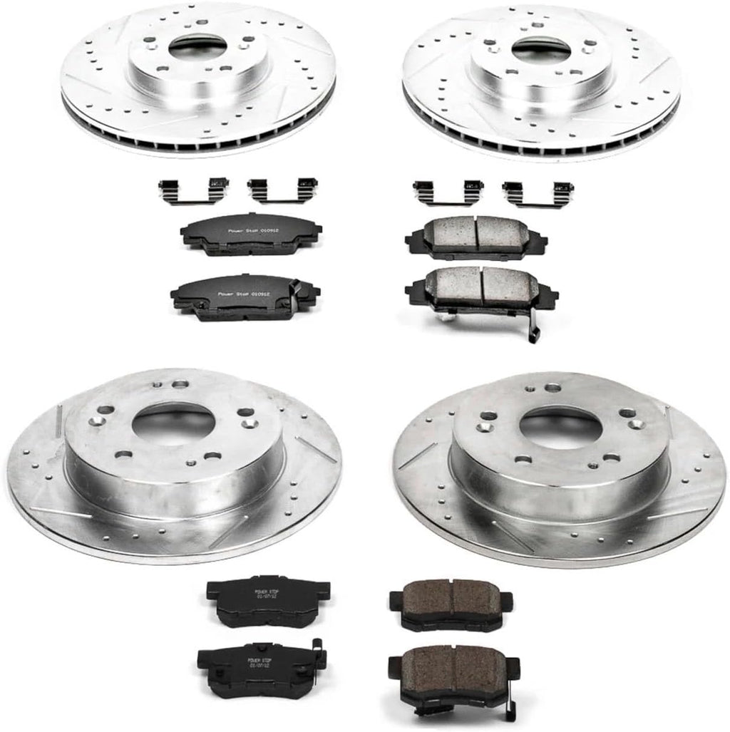 PowerStop Front and Rear Brake Kit for Honda Civic 2006-11 - Drilled and Slotted Disc Rotors with Carbon-Fiber Ceramic Brake Pads Replacement, K2440