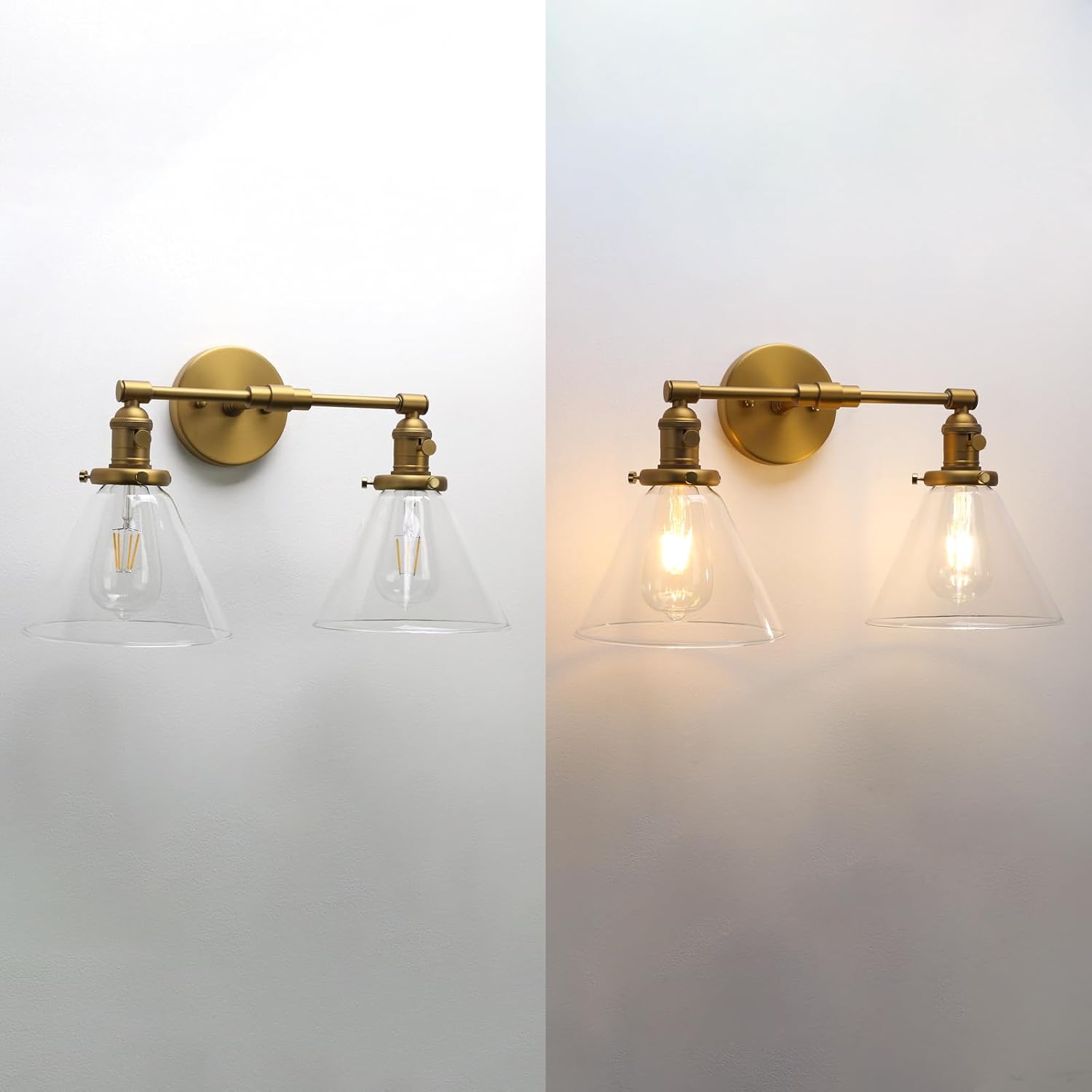 Phansthy Double Sconce Antique Industrial Wall Sconce Light with Dual 7.3 Inch Cone Canopy (Antique)