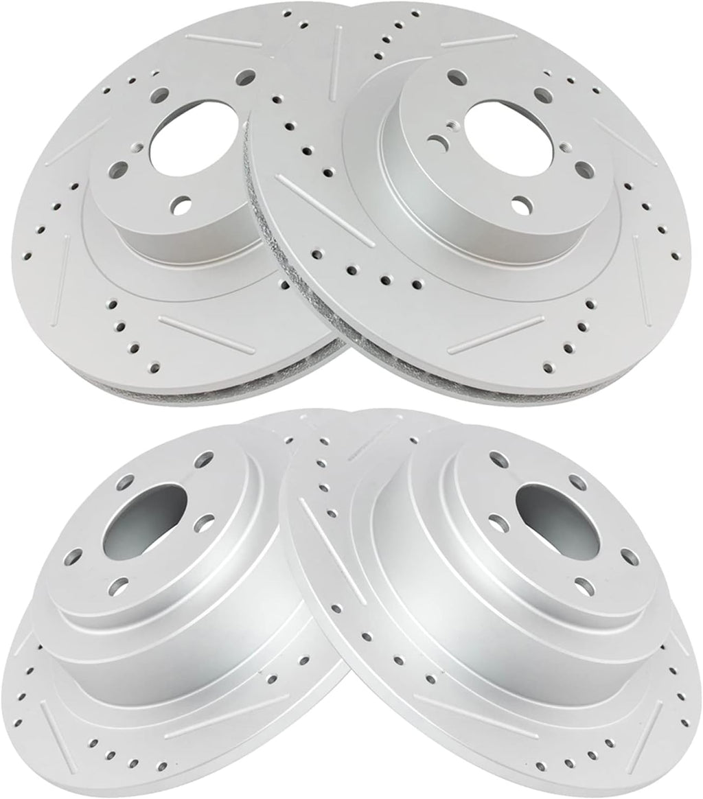TRQ Performance Front and Rear Brake Rotor Set G Coated Drilled and Slotted Compatible with 2000-2004 Subaru Legacy 2001-2004 Outback 2003-2006 Baja