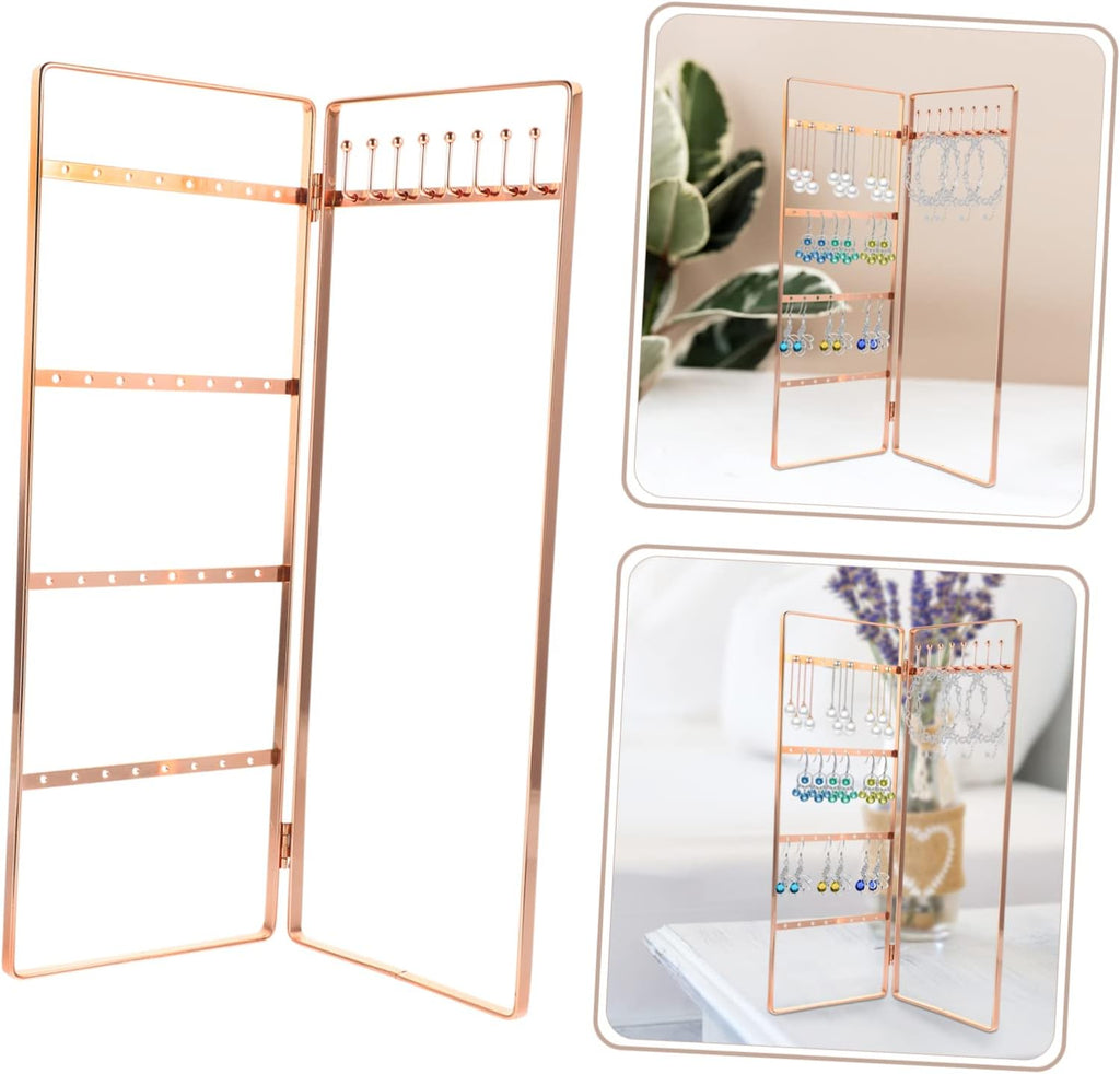 4pcs Wrought Iron Jewelry Stand Delicate Jewelry Stand Ornament Display Stand Monitor Stands Necklaces Display Stand Earring Display Stand Necklace Display Rack Earrings Organizer (Rose Goldx3pcs 28