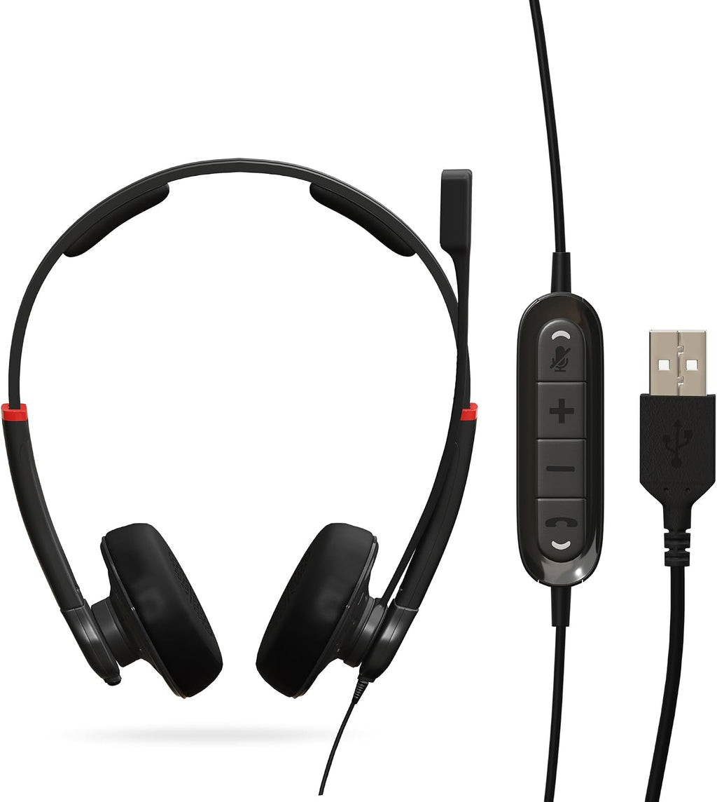 DataLocker USB Wired Headset Degree Microphone for PC - Push-to-Talk (PTT) TAA Compliant Computer Headphones with in-Line Volume Control, Noise Cancellation, & for Home, Skype