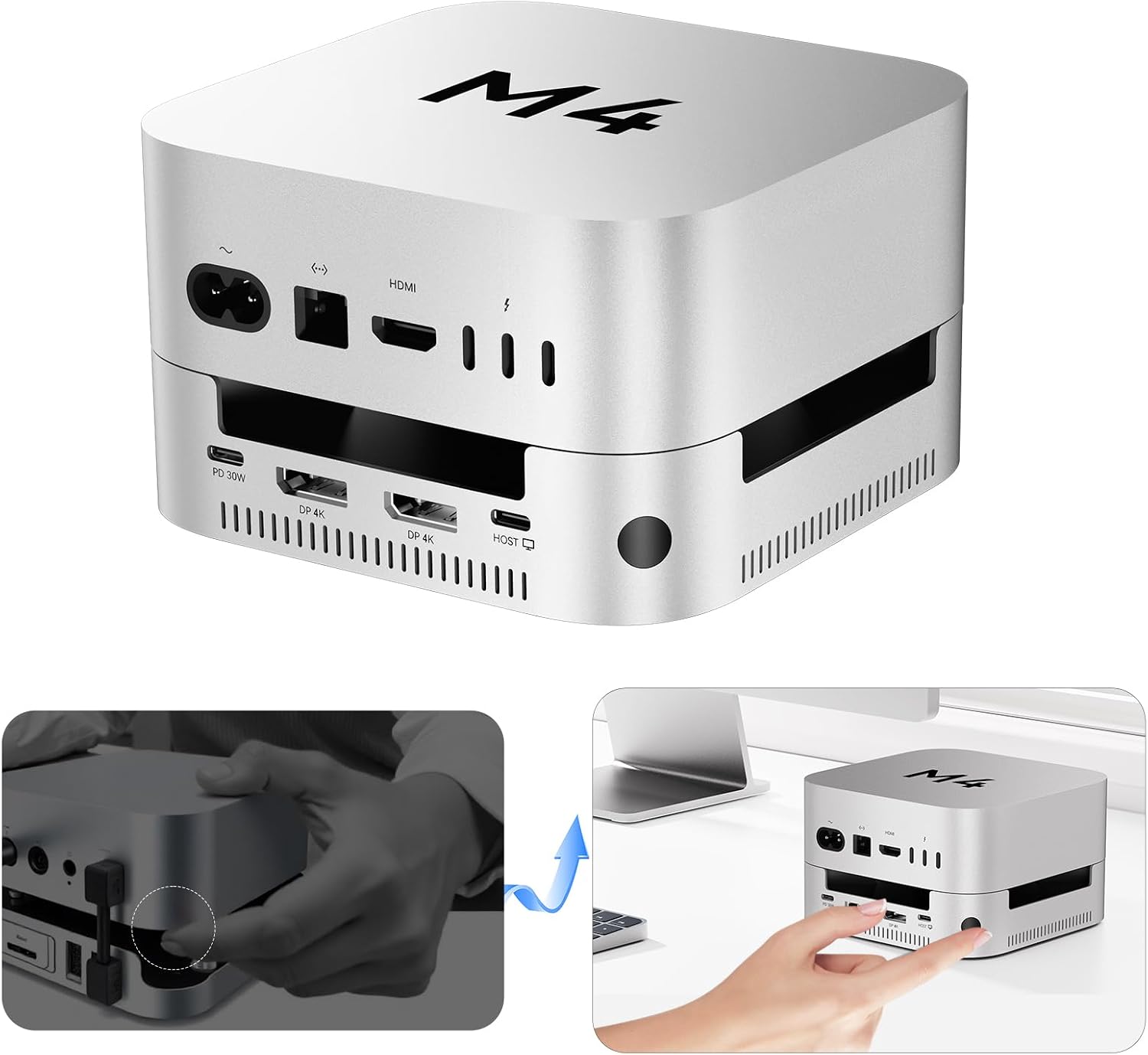 ACASIS 40Gbps Mac mini M4 Dock & Stand with Dual-Bay NVMe SSD Enclosure, Aluminum DP Hub for Mac mini M4 and M4 Pro 2024, 4K60Hz DP, 3X10G USB A, PD 30W, SD/TF 4.0, Support Dual SSD B+M M-Key