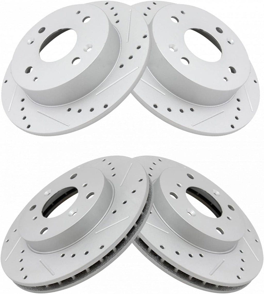 TRQ Performance Front and Rear Brake Rotor Set G Coated Drilled and Slotted Compatible with 1998-1999 Acura CL 1998-2002 Honda Accord