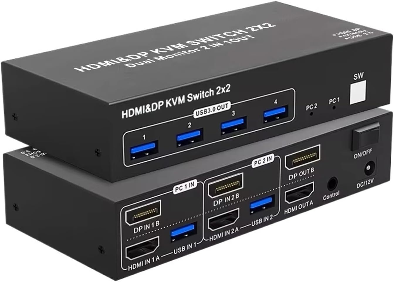 HDMI 2.0 KVM Switch 2X2 HDMI DisplayPort Switcher USB 3.0 Extended Display 4K 60HZ Dual Monitor 2 in 2 Out for Computer(HDMI DP 2X2,AU Power)