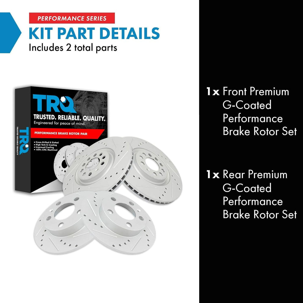 TRQ Performance Front and Rear Brake Rotor Set G Coated Drilled and Slotted Compatible with 2000-2006 Audi TT TT Quattro 2003 Volkswagen Golf 2004-2005 Jetta
