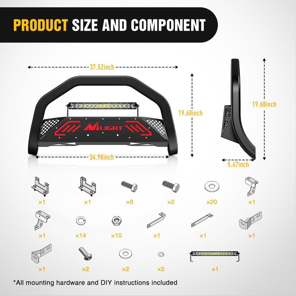 Nilight Bull Bar with Light Bar&License Plate Hole for 2009-2018 Dodge Ram 1500&2019-2024 RAM 1500 Classic (Exl Rebel Sport) Truck Brush Guard Front Bumper Push Bar w/Grille Skid Plate Light Mount