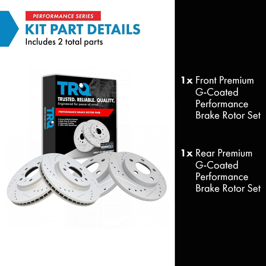 TRQ Performance Front and Rear Brake Rotor Set G Coated Drilled and Slotted Compatible with 2011-2013 Chevrolet Impala 2014-2016 Impala Limited