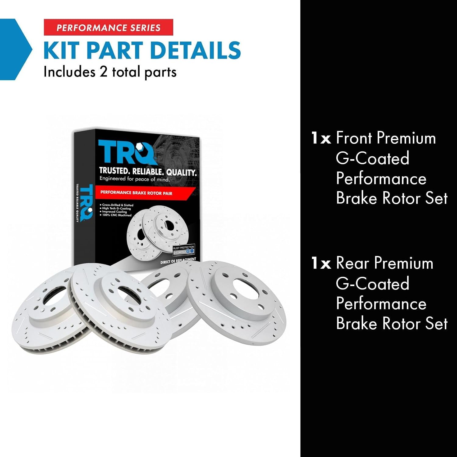 TRQ Performance Front and Rear Brake Rotor Set G Coated Drilled and Slotted Compatible with 2011-2013 Chevrolet Impala 2014-2016 Impala Limited