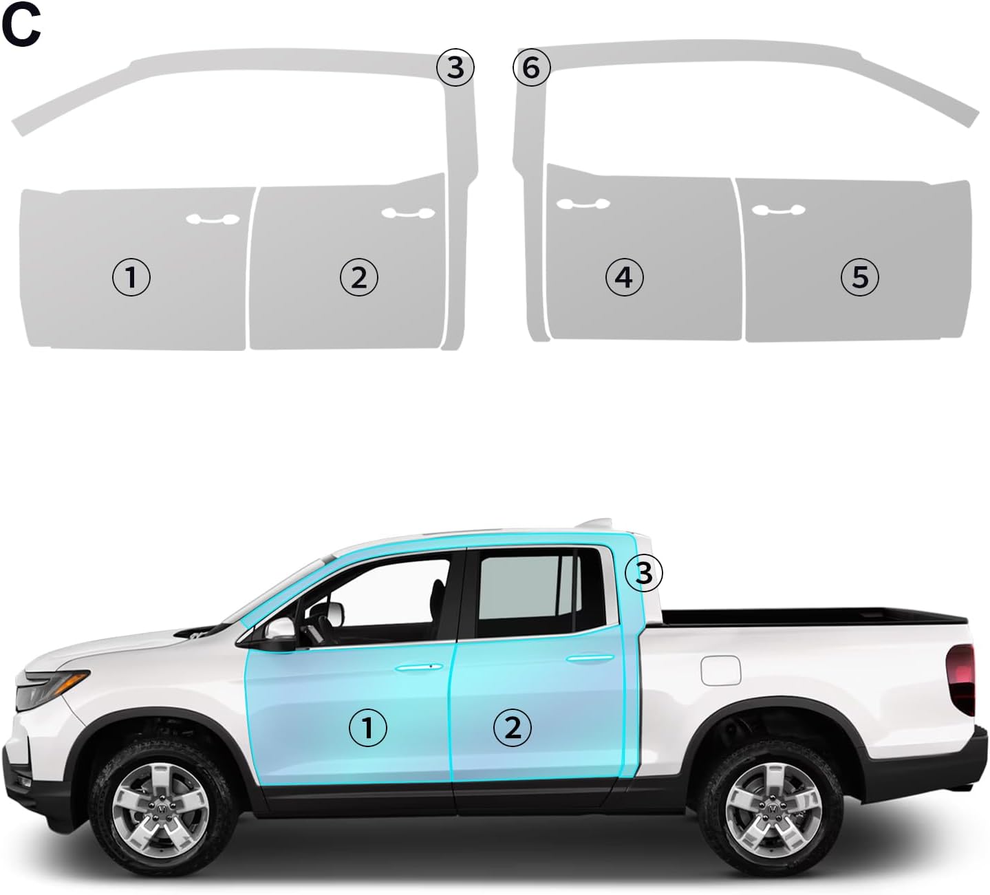 for 2024-2025 Honda Ridgeline Precut Paint Protective Film 8.5 Mil TPU PPF Clear Car HD Scratch Exterior Accessories (Doors + Roof Beams 6Pcs)