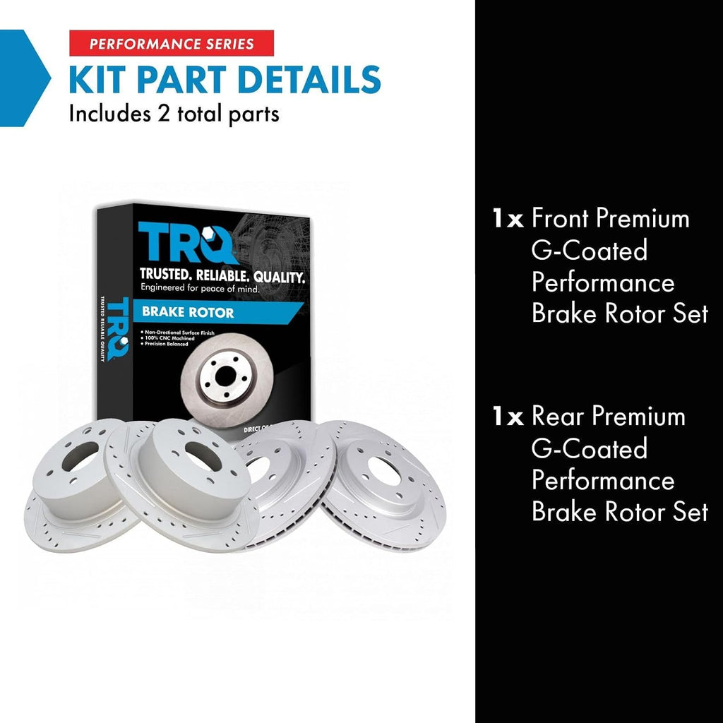 TRQ Performance Front and Rear Brake Rotor Set G Coated Drilled and Slotted Compatible with 2011-2017 Nissan Juke 2017-2019 Nissan Sentra