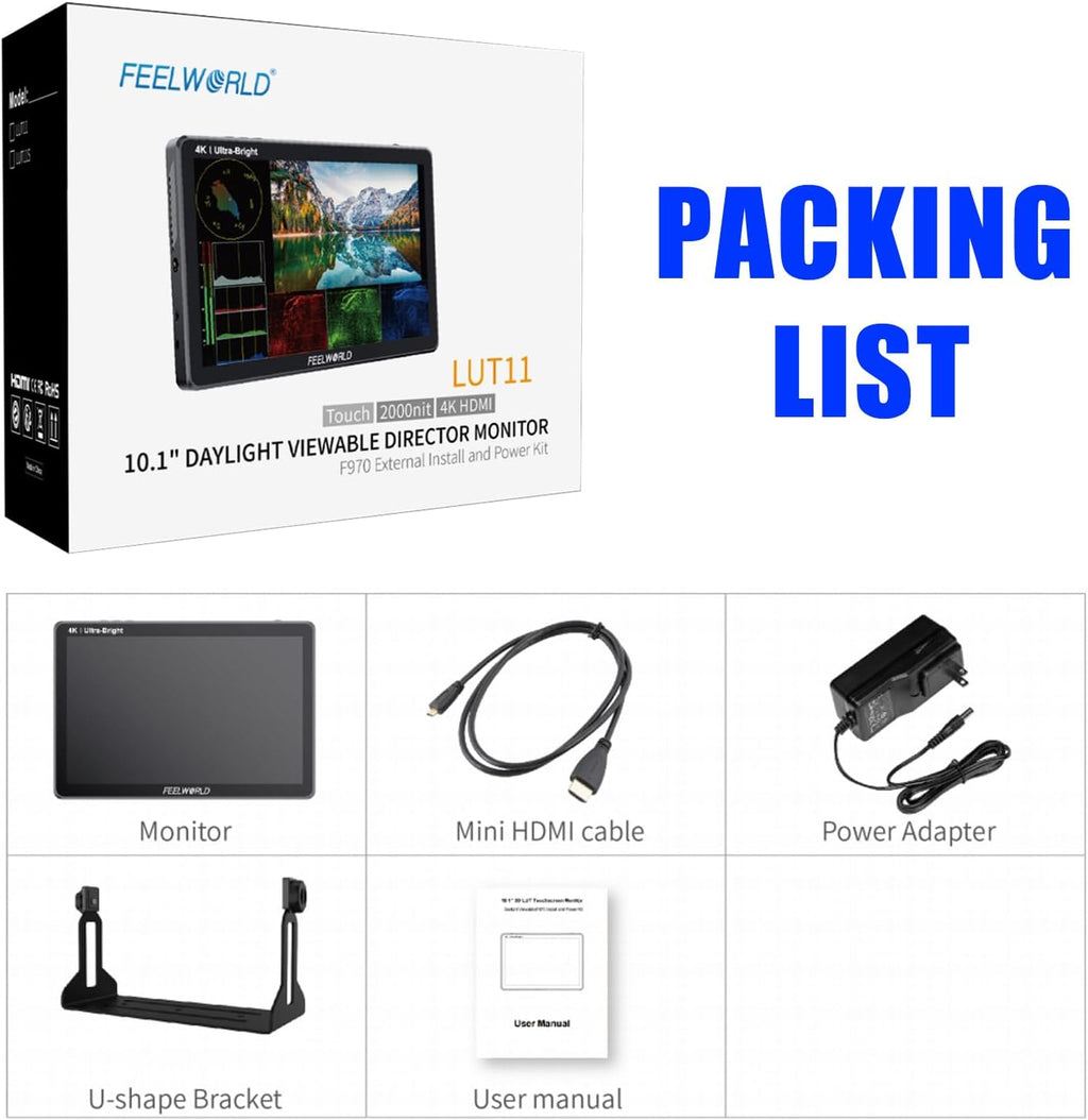 FEELWORLD LUT11 10.1 Inch Video Monitor,Ultra High Bright 2000nit Touch Screen DSLR Camera Field Monitor,4K HDMI,1920X1200 IPS Panel