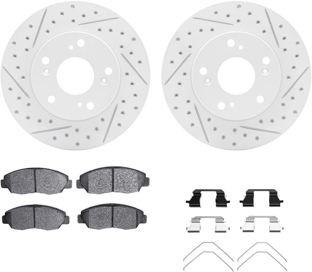 Dynamic Friction Company Front Brake Kit Fits 2006-2011 Honda Civic| 5000 Advanced Pads, Drilled Slotted Rotors| Hardware| 10.3' Front