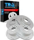 TRQ Performance Front and Rear Brake Rotor Set G Coated Drilled and Slotted Vented Compatible with 2008-2013 Nissan Rogue 2014-2015 Rogue Select