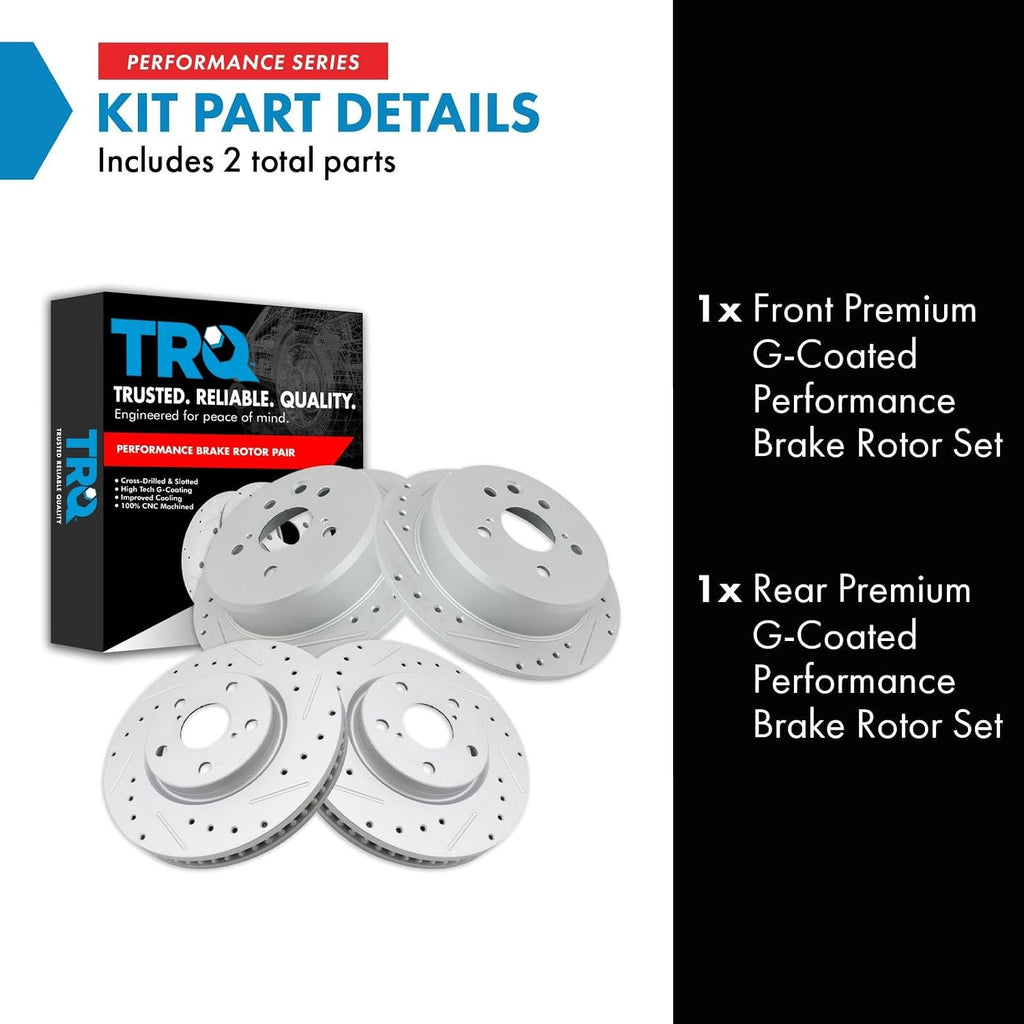 TRQ Performance Front and Rear Brake Rotor Set G Coated Drilled and Slotted Compatible with 2009-2013 Lexus IS250