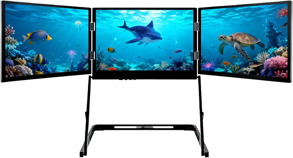 15.6' Fhd Triple Portable Monitor for Laptop, Laptop Screen Extender, Foldable Dual/Triple Monitor Setup for Work, Gaming & Trading