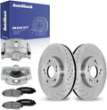 AutoShack Front Brake Rotors, Premium Pads & Calipers for Honda, Civic 2006-2011, FWD L4 1.8L - Silver Zinc Coated Drilled & Slotted - SilverShield Pro - 10.31' (261.9 mm), 5-Lug