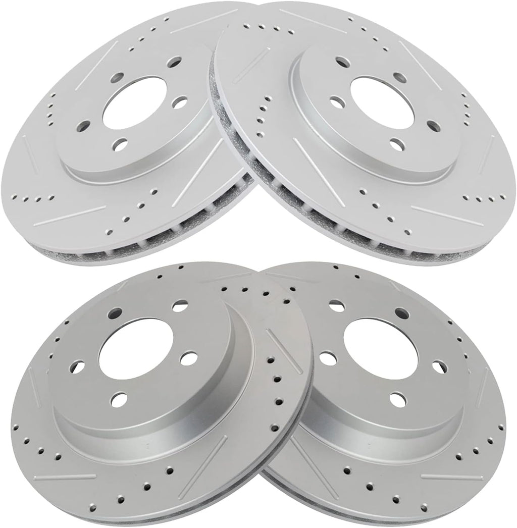 TRQ Performance Front and Rear Brake Rotor Set G Coated Drilled Slotted Compatible with 1994-2004 Ford Mustang