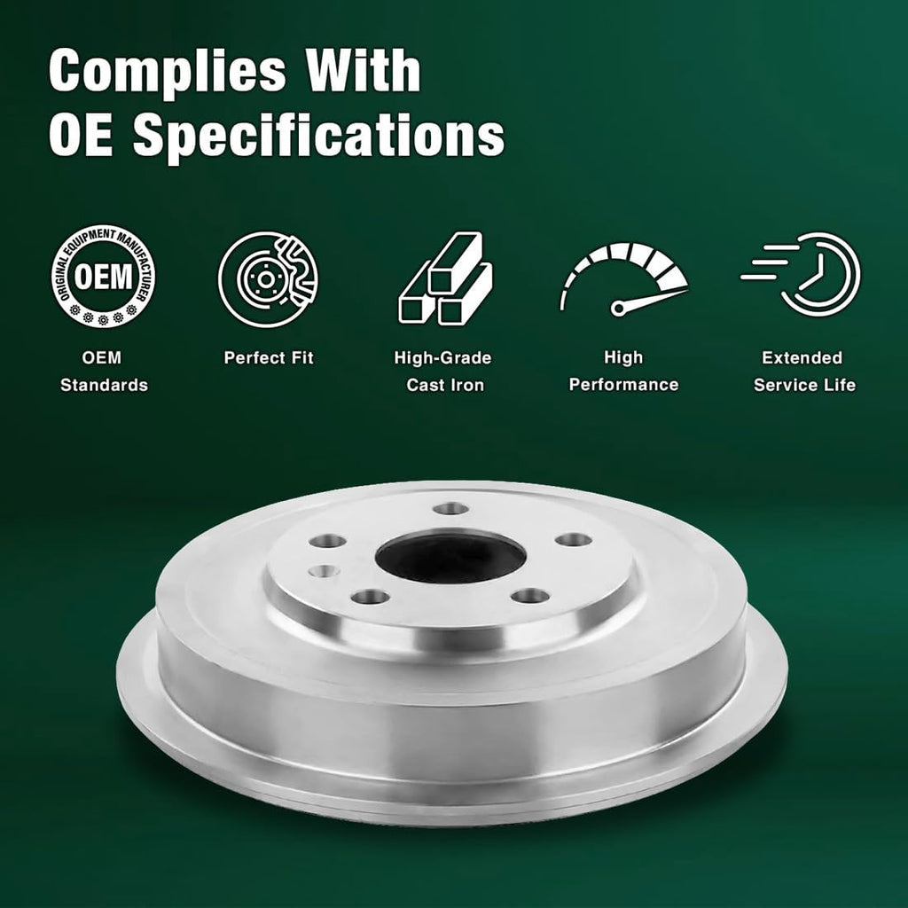Rear Brake Drum 2 Piece Pair Set Replacement Brake Kit fits Honda Civic 1.8L 2006 2007 2008 2009 2010 2011 2012 2013 2014 2015, fits Honda Accord 2.4L 2003 2004 2005 2006 2007