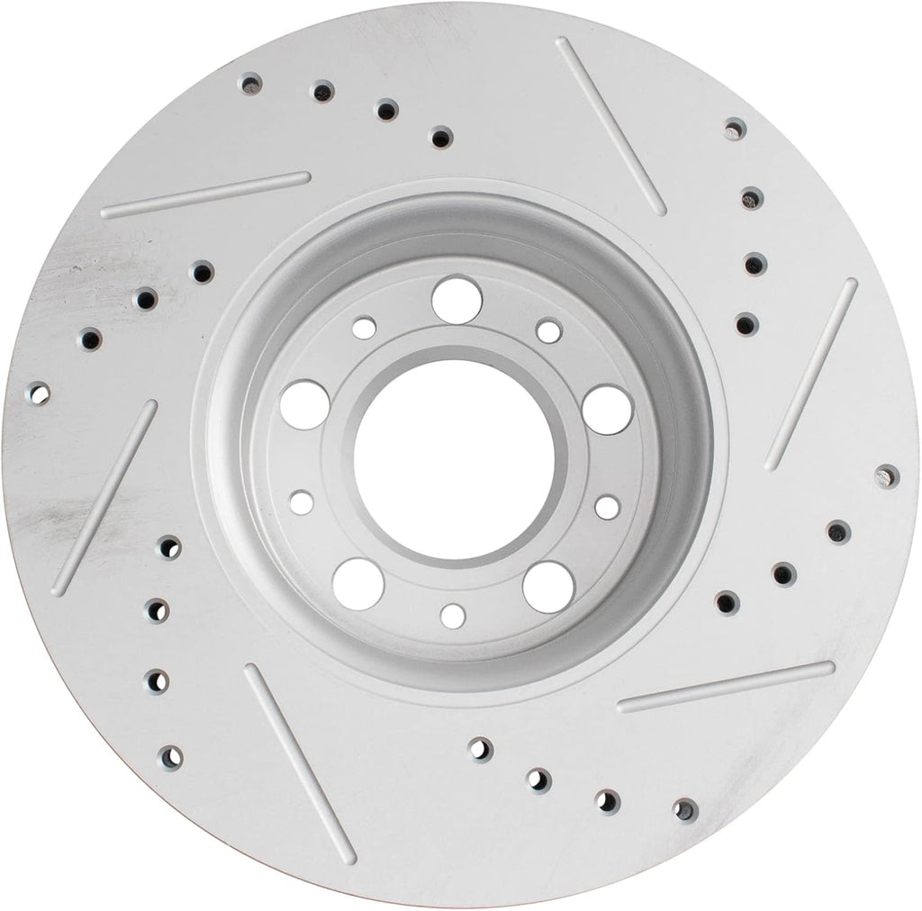 TRQ Performance Front and Rear Brake Rotor Set G Coated Drilled and Slotted Compatible with 2001-2009 Volvo S60 1999-2006 S80 2001-2007 V70 2003-2007 XC70
