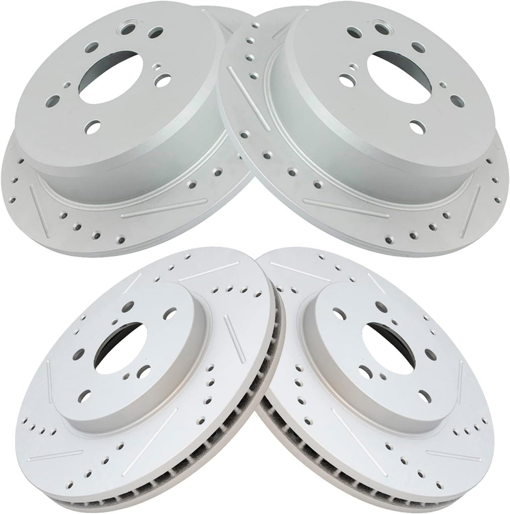 TRQ Performance Front and Rear Brake Rotor Set G Coated Drilled and Slotted Compatible with 2006-2015 Lexus IS250