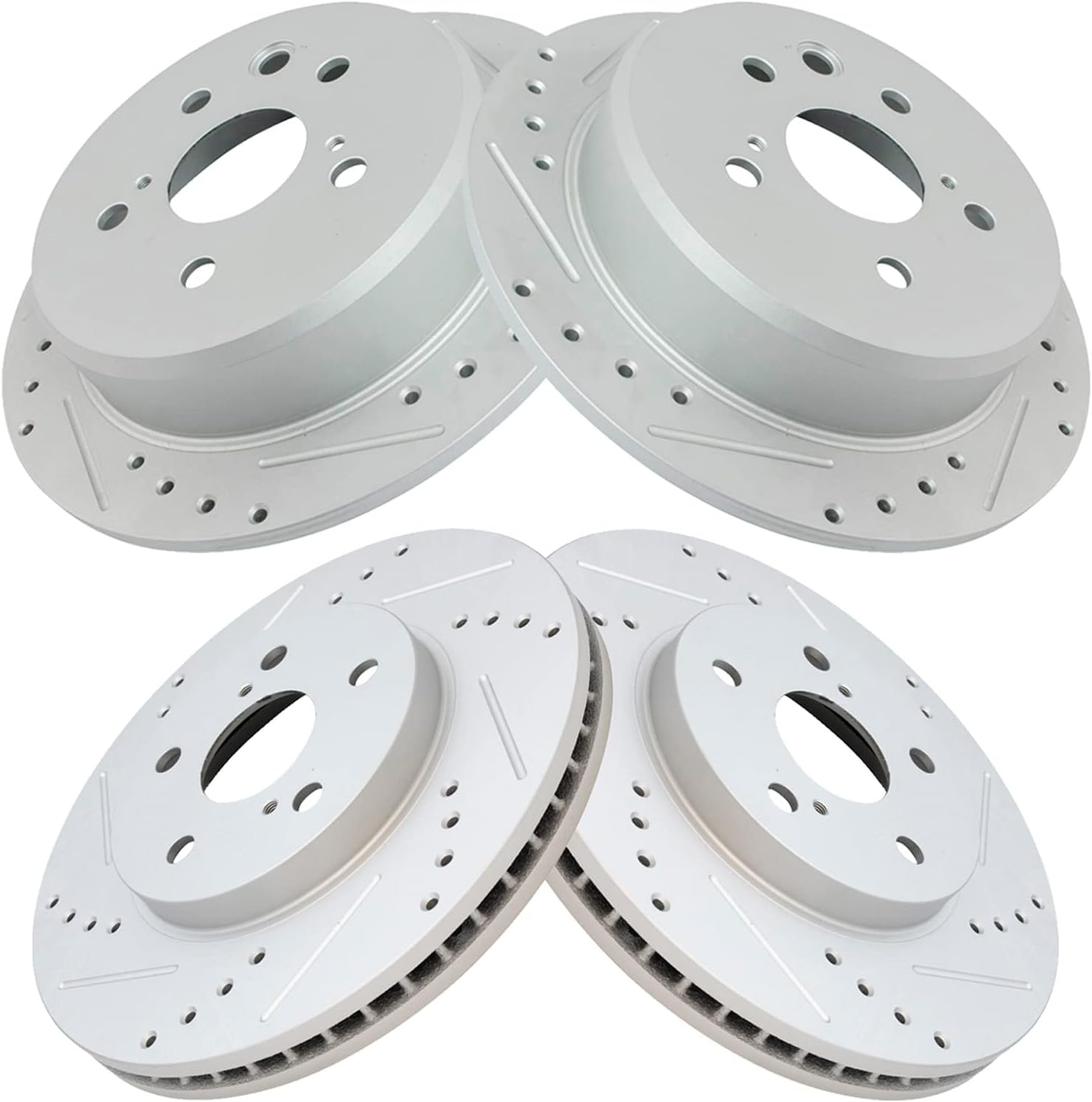 TRQ Performance Front and Rear Brake Rotor Set G Coated Drilled and Slotted Compatible with 2006-2015 Lexus IS250
