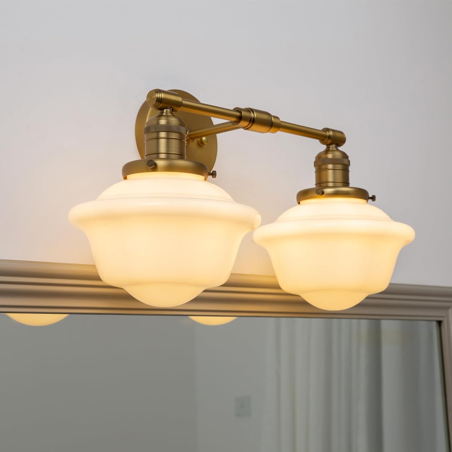 Pathson 2-Lights Milk White Glass Wall Sconce Lights, Modern Classic Wall Vanity Lighting for Living Room Bathroom Bedroom