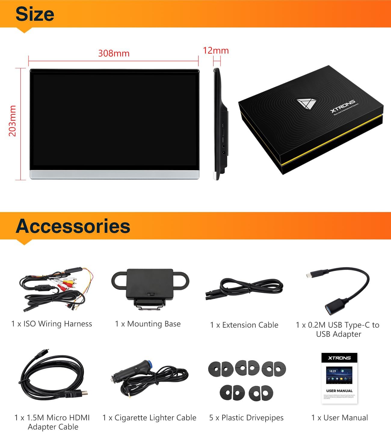 XTRONS 13.3 Inch 4K Video Player - 2G+32G Android Car TV Headrest Monitor Tablet for Back Seat with Wi-Fi and Bluetooth, IPS Touch Screen Support HDMI Screen Mirroring Mutual Control (2PCS+Headphones)