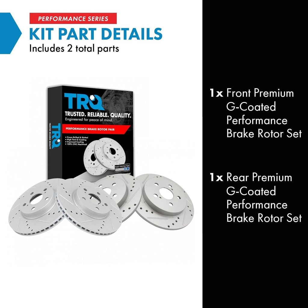 TRQ Performance Front and Rear Brake Rotor Set G Coated Drilled and Slotted Compatible with 2009-2010 Pontiac Vibe 2009-2019 Toyota Corolla 2009-2013 Matrix