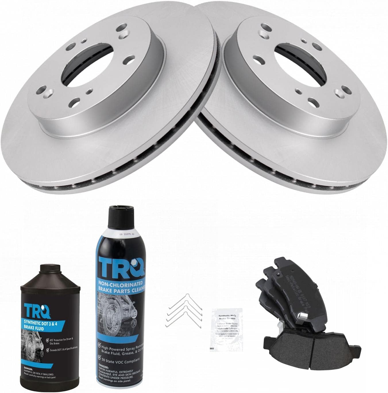 TRQ Front Brake Pad & Rotor Kit, with Chemical Kit Semi-Metallic Premium G-Coated Compatible with 2002-2006 Acura RSX 2006-2011 Honda Civic 2011-2015 CR-Z