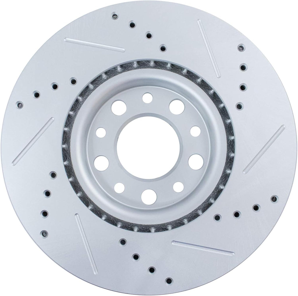 TRQ Performance Front and Rear Brake Rotor Set G Coated Drilled and Slotted Compatible with 2016-2023 Fiat 500X 2017-2022 Jeep Compass 2015-2023 Renegade