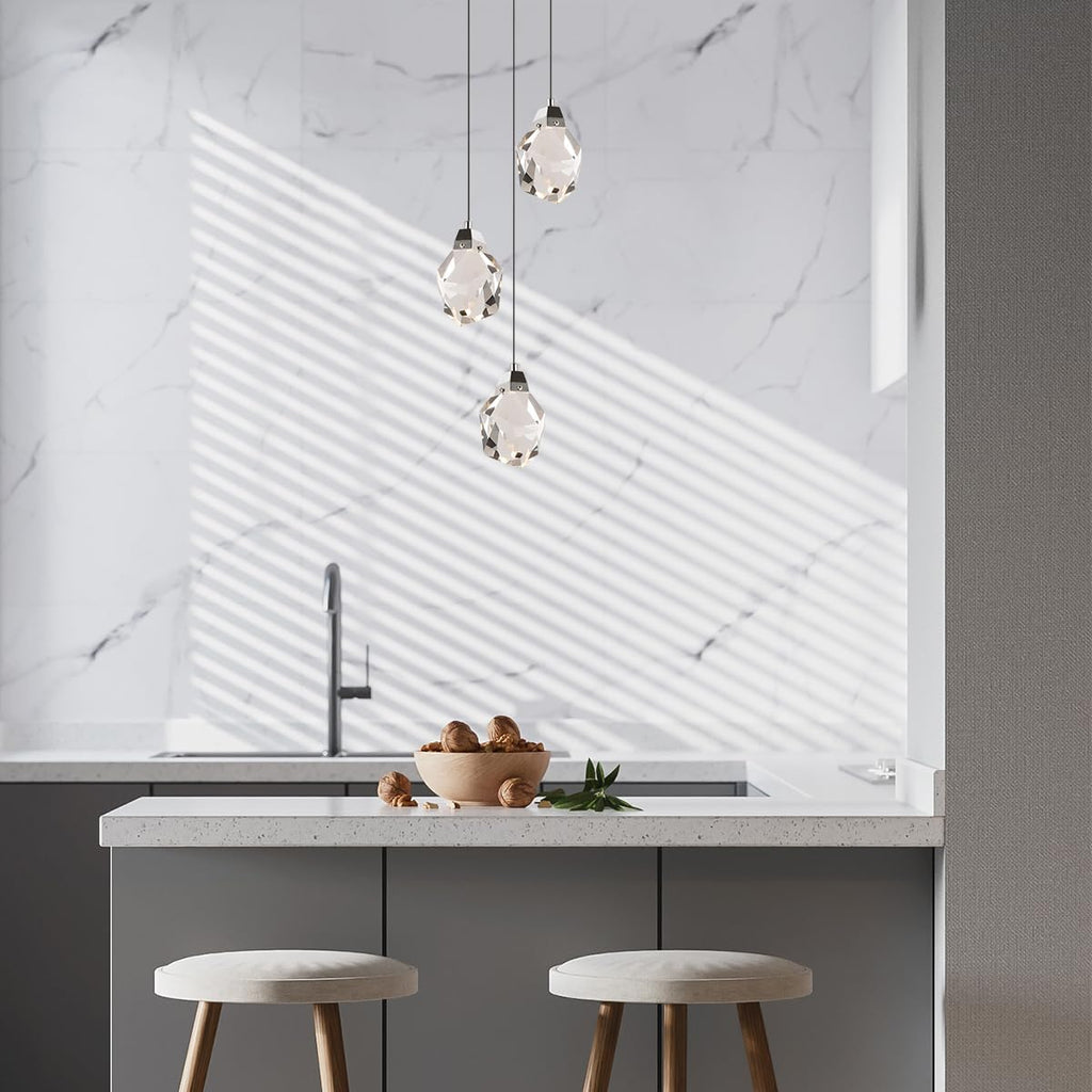 3 Lights Pendant Light Fixture, Cluster Crystal Pendant Lighting Chrome, Modern Dimmable Triple Pendant Chandelier for Kitchen Island, Dining Room