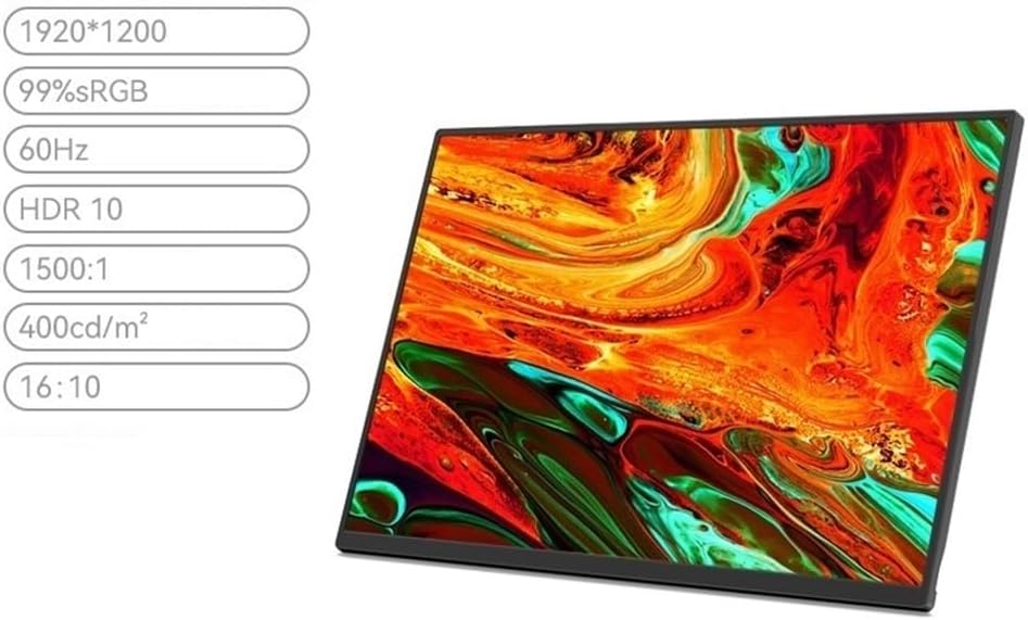 Portable Monitor for Laptop Portable Display 1920 * 1200 Resolution 60Hz Type-c Interface Laptop External Screen Portable Gaming Monitor